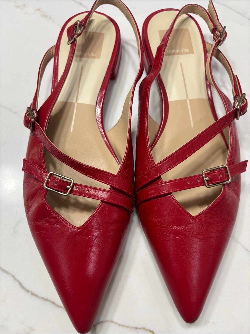 Dolce Vita Red Pointed Slingback Flats with Crisscross Straps
